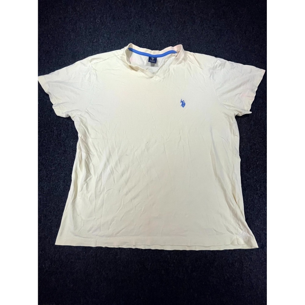U.S. Polo Assn. T-Shirt Women Medium Ivory Embroidered Pony Logo V Neck Pullover